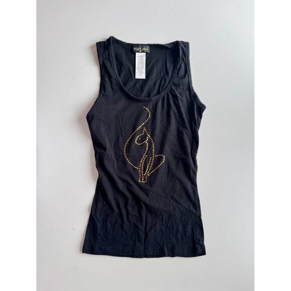 Vintage 00's BABY PHAT Black Jersey Rhinestone Cat Logo Tank, Size M - Picture 5 of 9